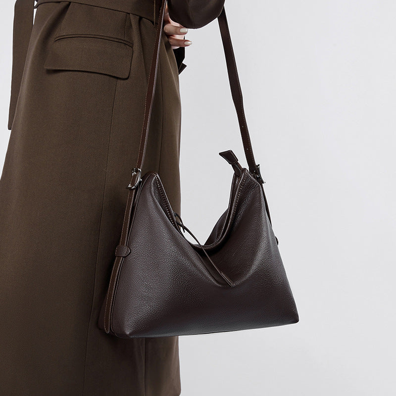 Women's Genuine Leather Retro Shoulder Tote Bag with Lock Detail