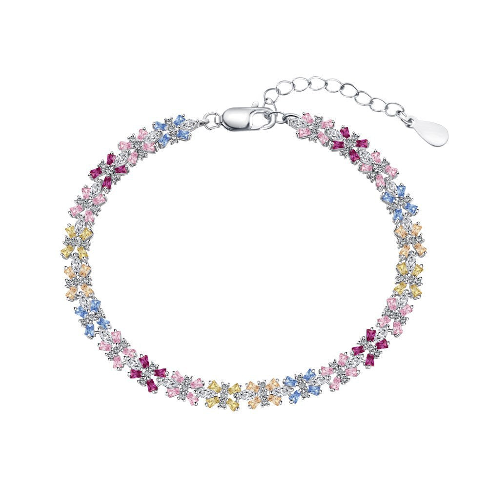“Dopamine Bloom” S925 Sterling Silver Colorful Heart & Floral Bracelet