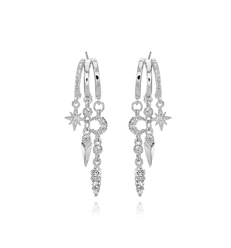 “Star Stud Edit” S925 Sterling Silver Geometric Stud Earrings with Sparkling Accents