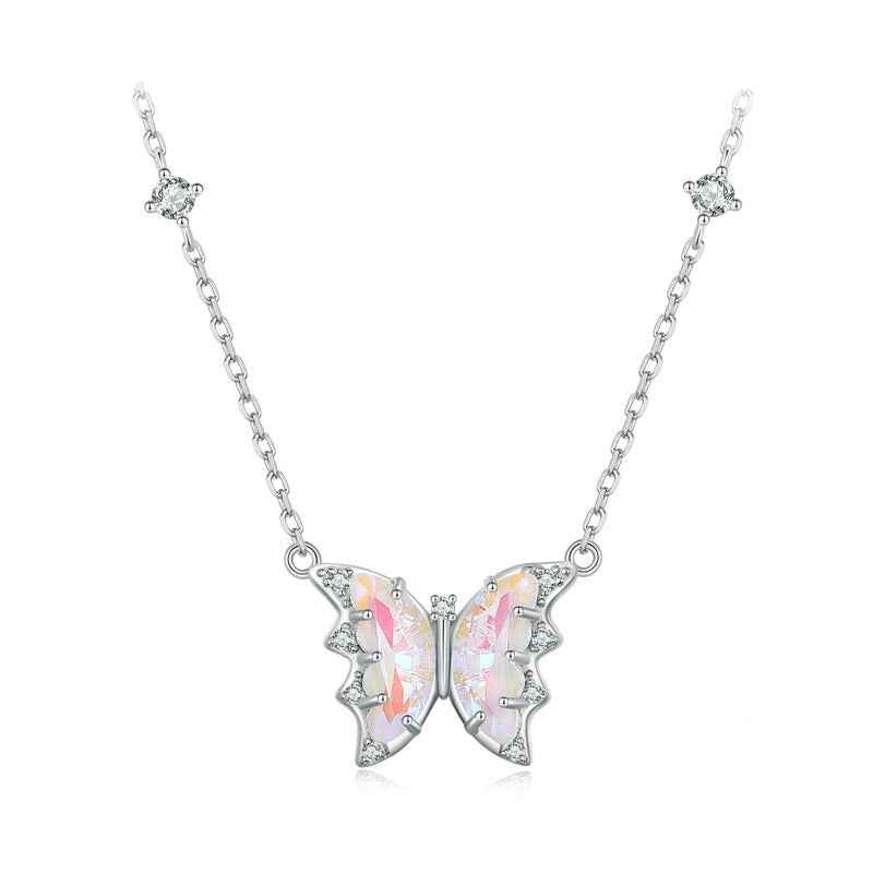 925 Sterling Silver Iridescent Butterfly Necklace and Earrings Set