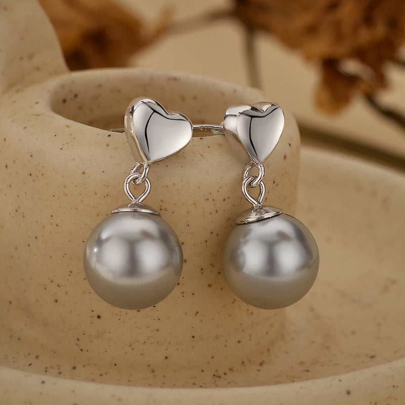 “Heart Pearl” S925 Sterling Silver Pearl Heart Stud Earrings