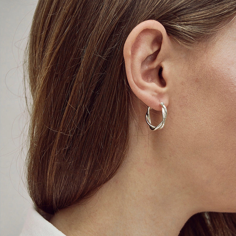 “Twisted Dimension” S925 Sterling Silver Double-Layer Twist Hoop Earrings