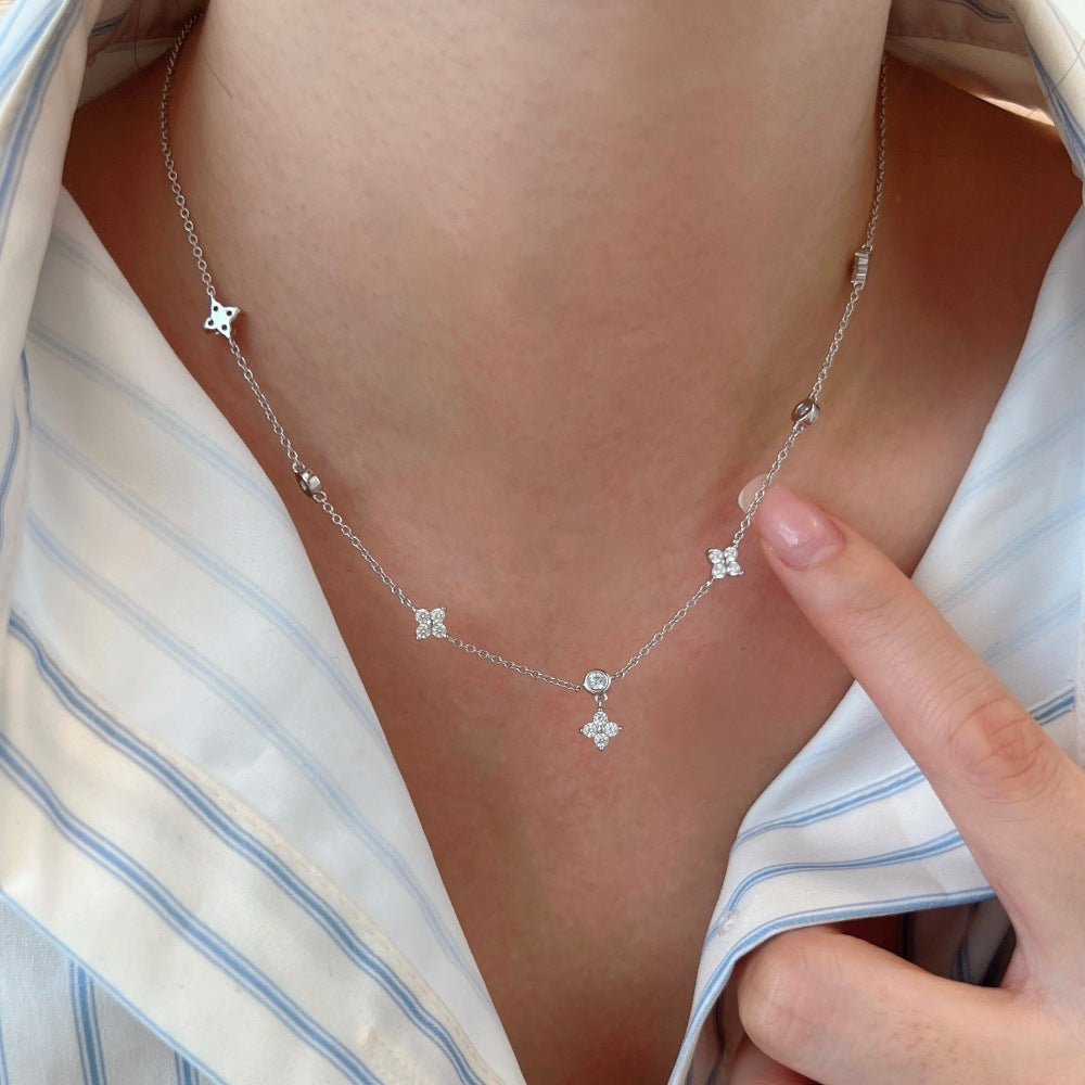Twinkle Clover S925 Silver Dainty Clover Zircon Necklace