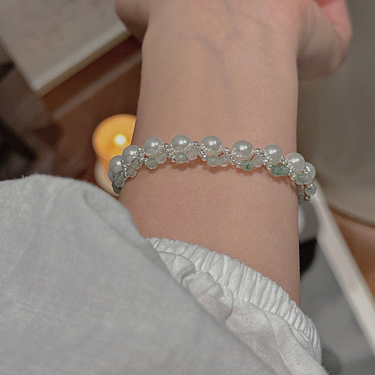 Verdant Pearl Weave S925 Sterling Silver Pearl Beaded Bracelet