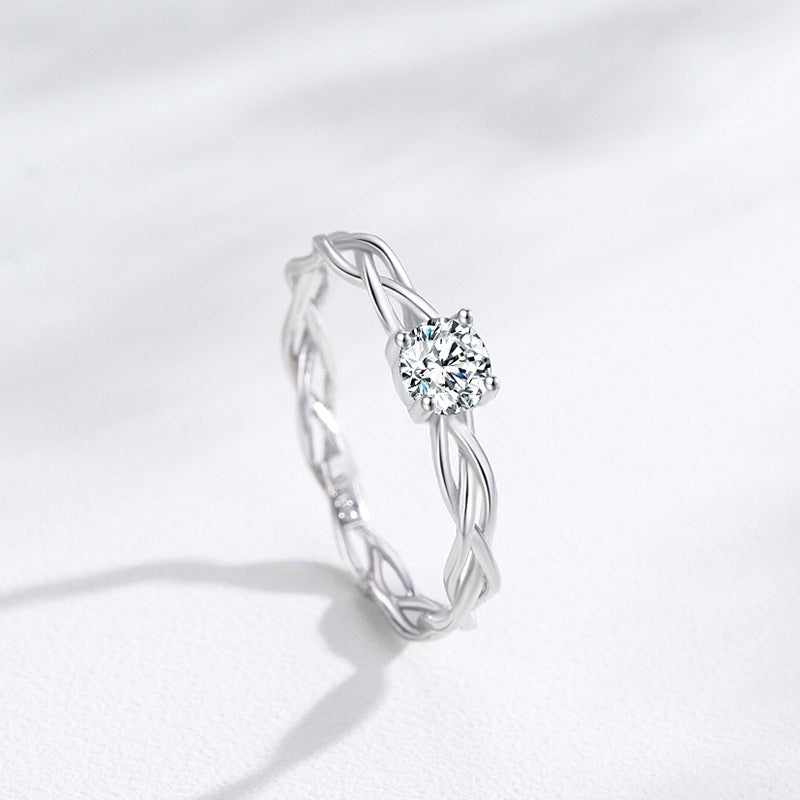 Luna Braid Braided Solitaire Zircon Ring 925 Sterling Silver