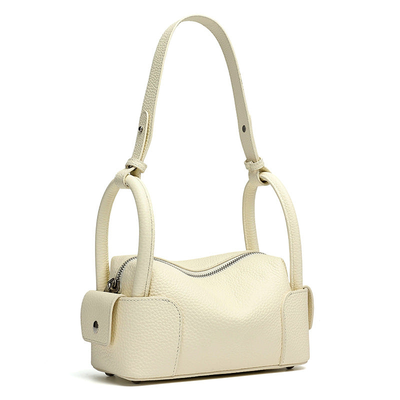 Women's Pebbled Cowhide Mini Boston Bag with Adjustable Strap