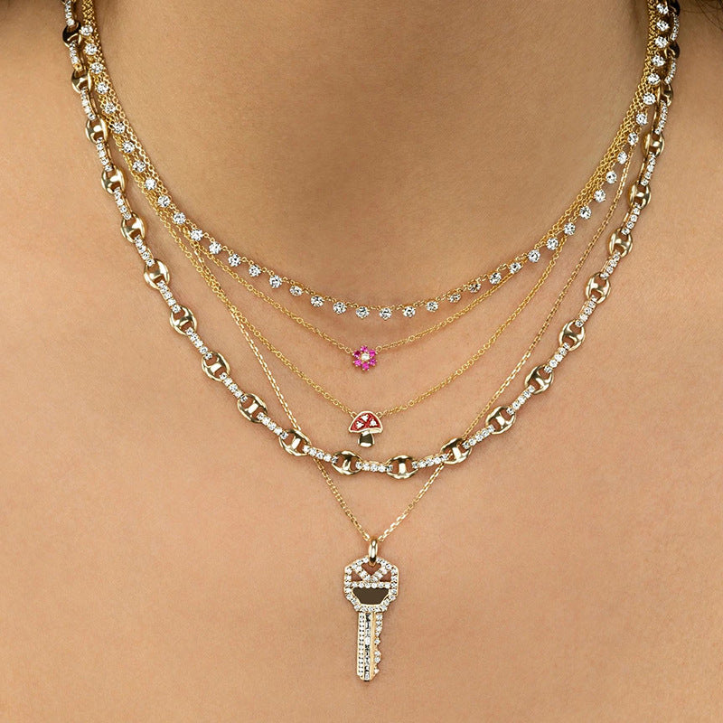 “Key Muse” S925 Sterling Silver Sparkling Key Pendant Necklace
