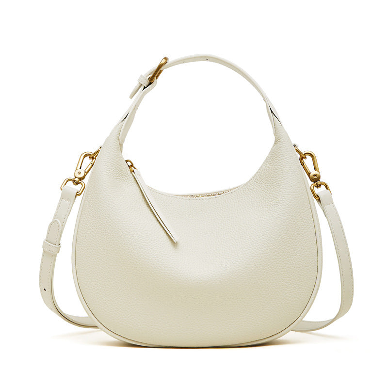 Women's Pebbled Cowhide Crescent Hobo Bag with Convertible Strap