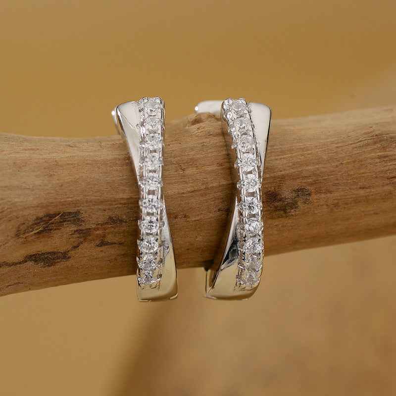 925 Sterling Silver Pavé Crossover Huggie Earrings – Luxe Curve