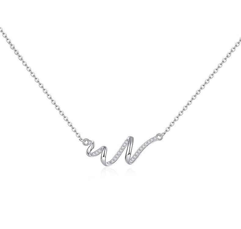 Wave Whisper S925 Silver Irregular Zircon Curve Necklace
