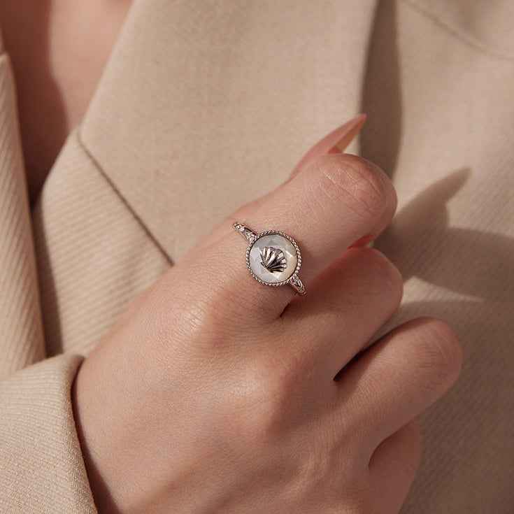 Pearl Shell Glow Mother of Pearl Open Ring – S925 Silver Ocean Inspired Jewelry