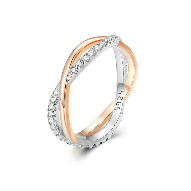 “Rosebound Duo” S925 Sterling Silver Two-Tone Double-Band Zircon Ring