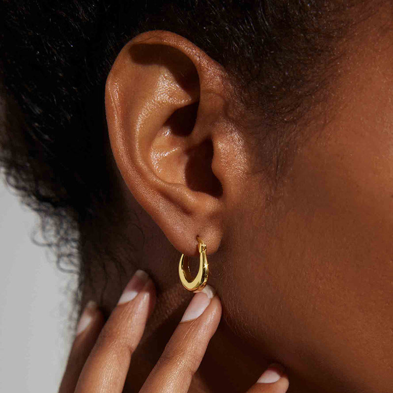 “Polished Arc” S925 Sterling Silver U-Shaped Hoop Earrings