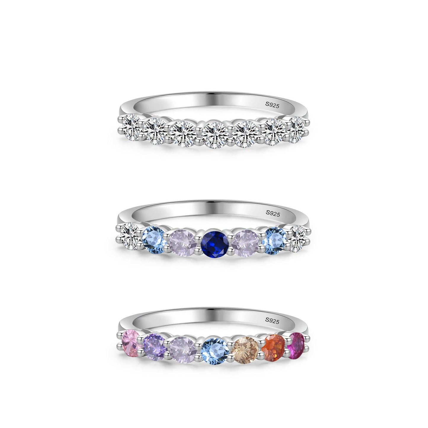 925 Sterling Silver Multi Stone Band Ring