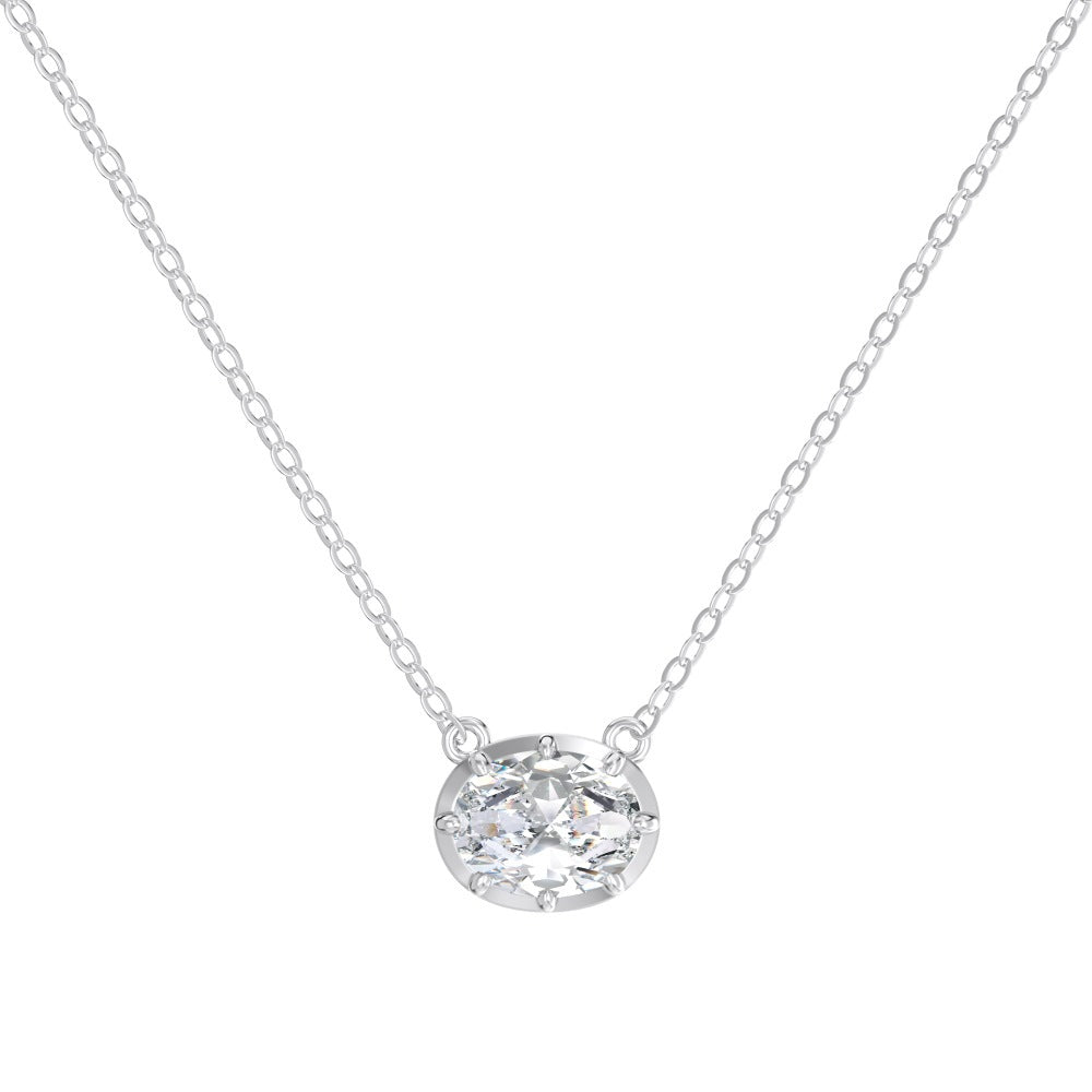 “Oval Celestia” S925 Sterling Silver Oval Pendant Necklace and Earrings Set