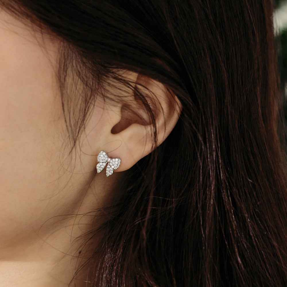 Celeste Bow Pavé Zircon Bow Stud Earrings in S925 Sterling Silver
