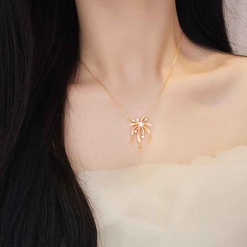 Glow Fireworks Enamel Star Moon Necklace with Zircon in S925 Sterling Silver