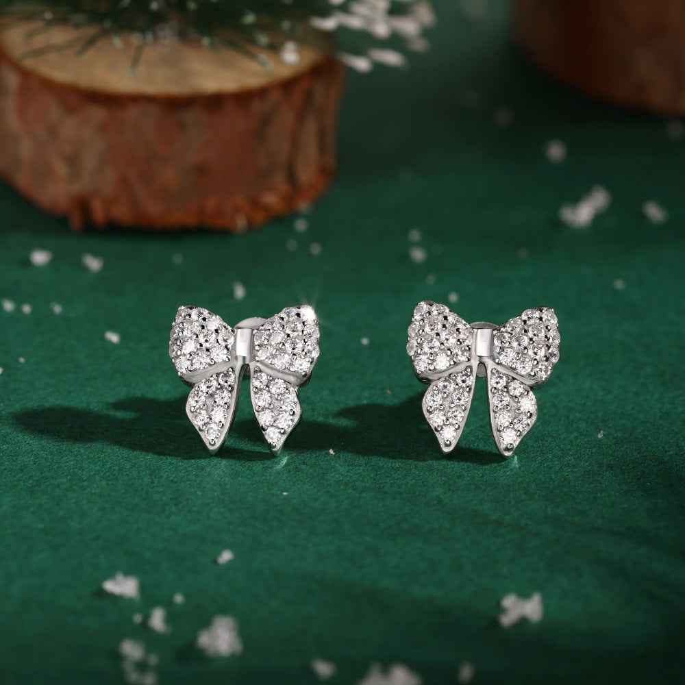Celeste Bow Pavé Zircon Bow Stud Earrings in S925 Sterling Silver