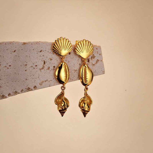 18K Gold Plated 925 Sterling Silver Golden Seashell Symphony Drop Earrings