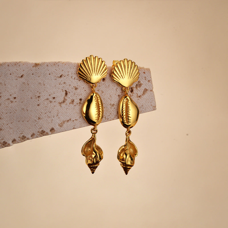 “Shell Eclat” S925 Sterling Silver Long Shell-Inspired Stud Earrings