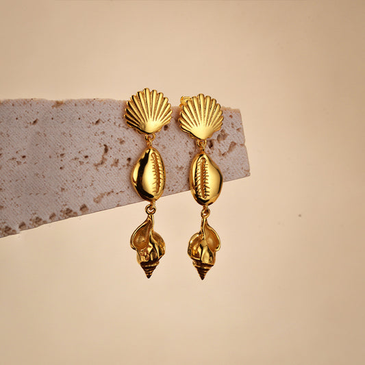 “Shell Eclat” S925 Sterling Silver Long Shell-Inspired Stud Earrings