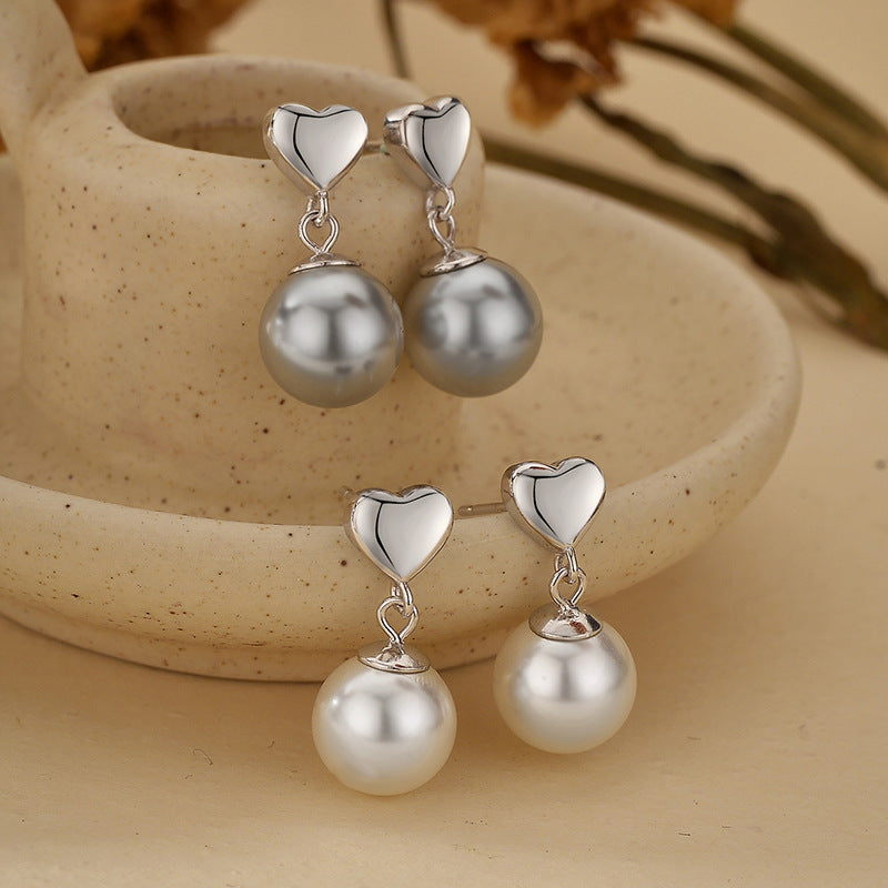“Heart Pearl” S925 Sterling Silver Pearl Heart Stud Earrings