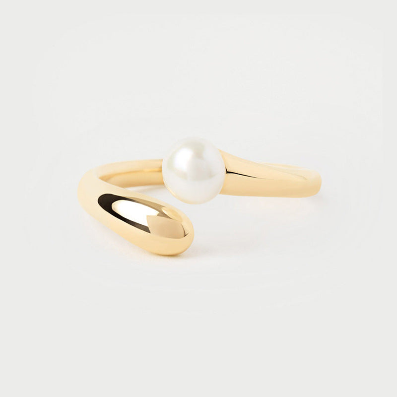 “Pearl Orbit” S925 Sterling Silver Open Adjustable Round Pearl Ring