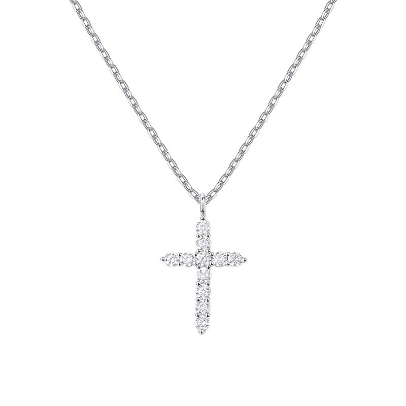 “Cross Radiance” S925 Sterling Silver Pave Cross Pendant Necklace