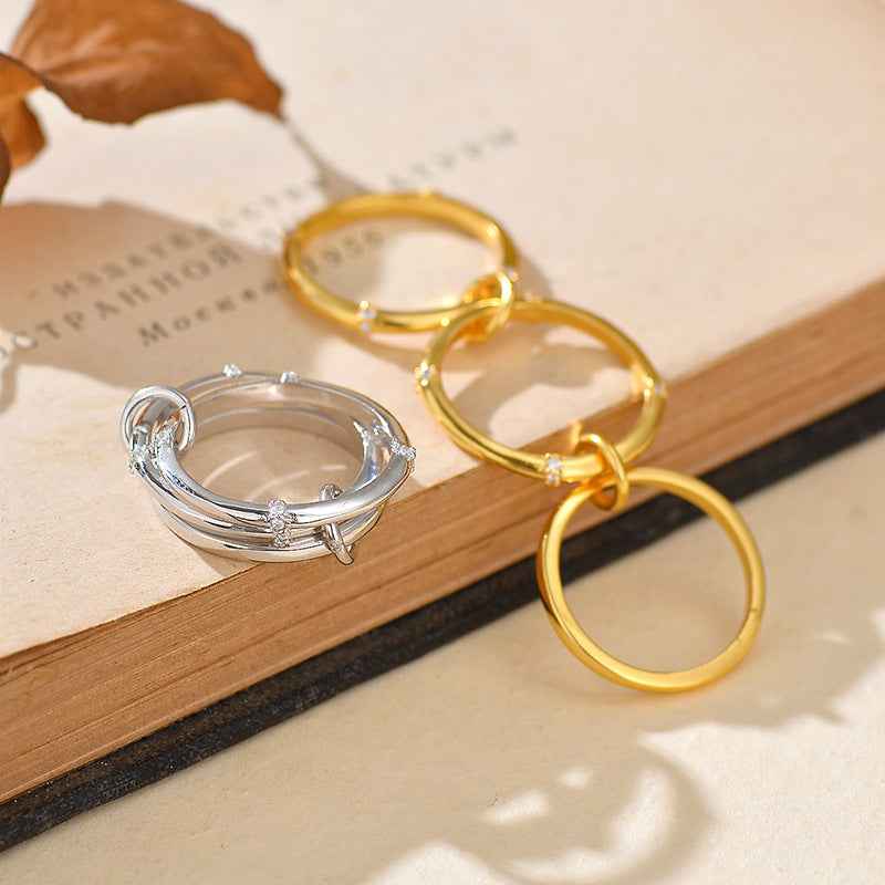 925 Sterling Silver Triple Halo Linked Rings Zircon Band 18K Gold Platinum Vermeil
