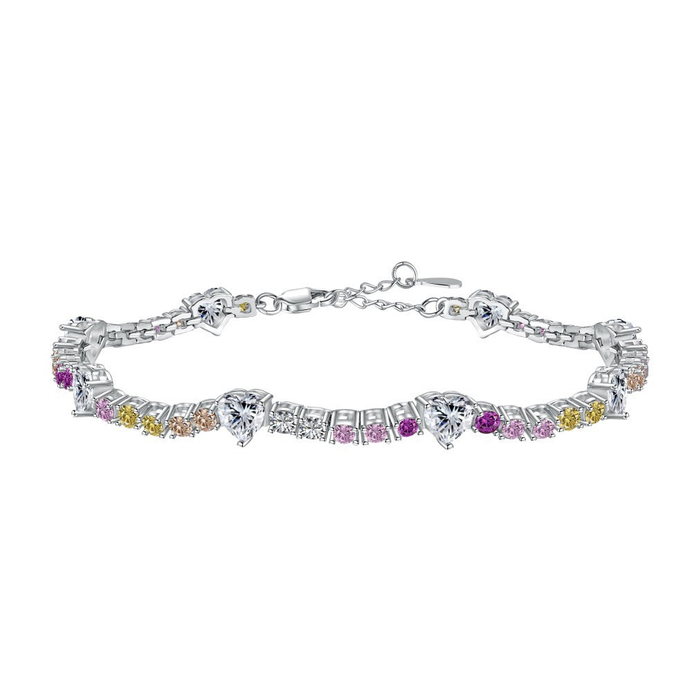 “Dopamine Bloom” S925 Sterling Silver Colorful Heart & Floral Bracelet