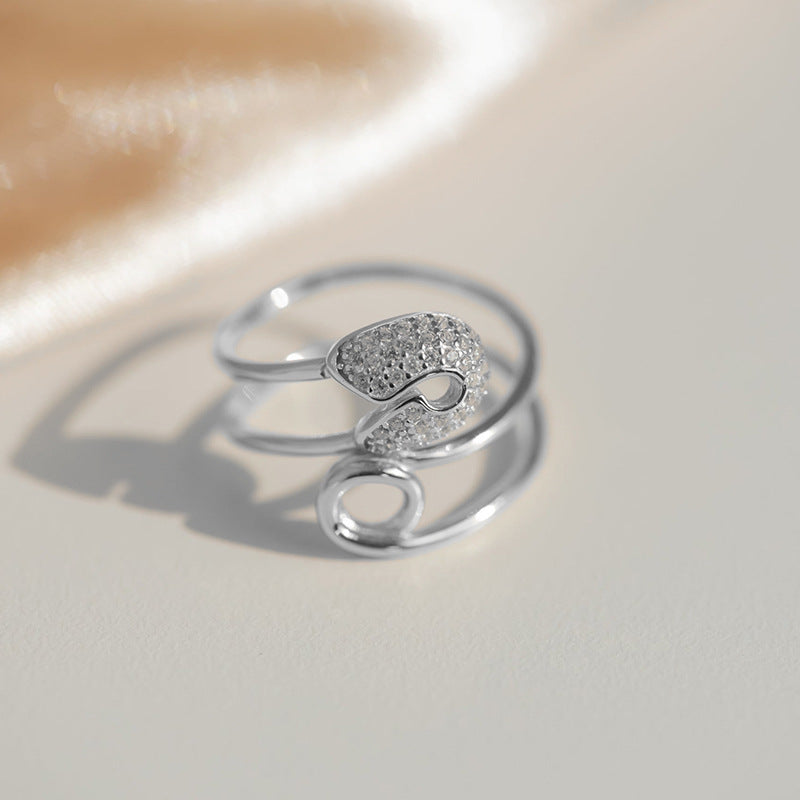“Pinpoint Luxe” S925 Sterling Silver Open Adjustable Pave Zircon Pin Ring