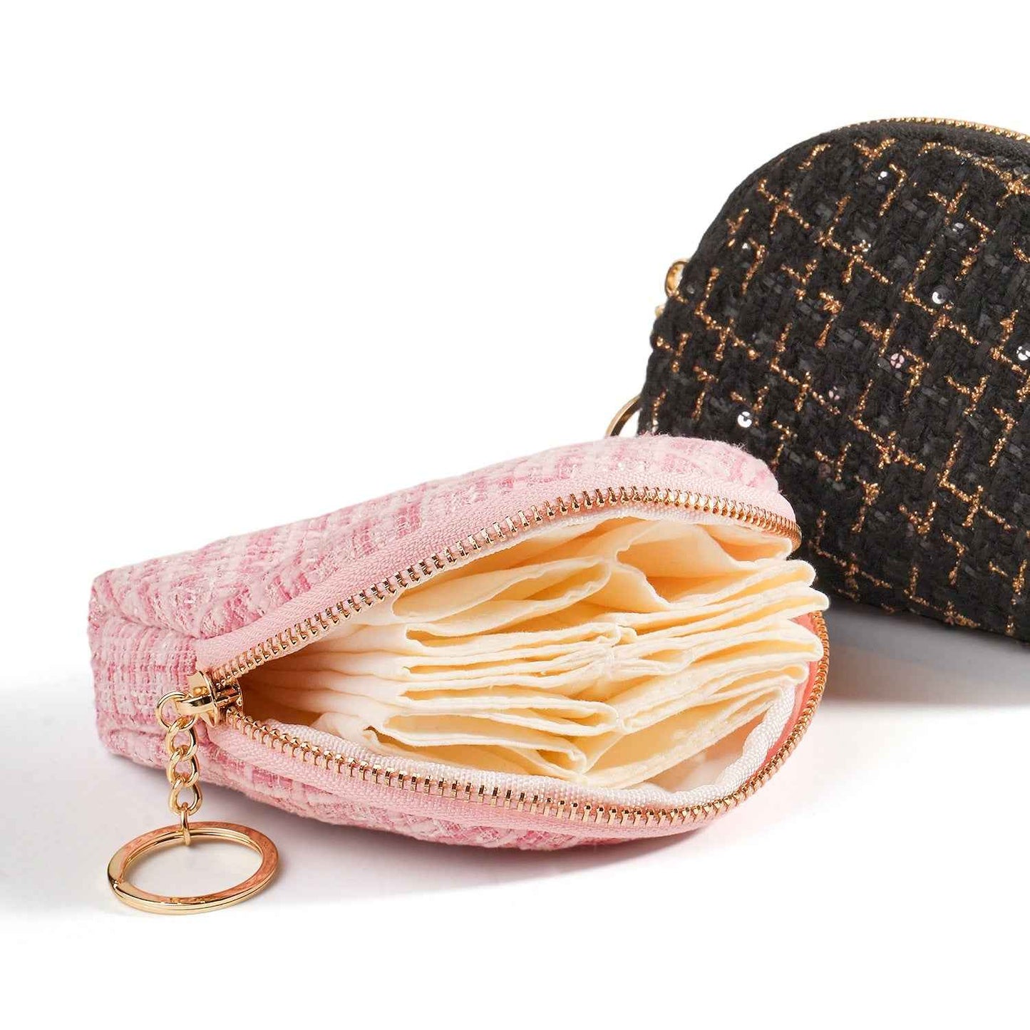 Tweed Jewelry Pouch Travel Zipper Case for Rings Earrings Necklace