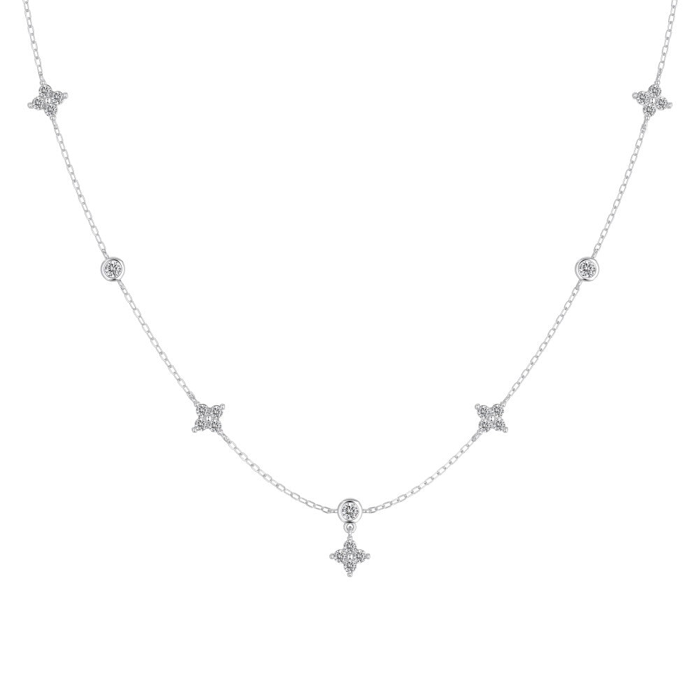 Twinkle Clover S925 Silver Dainty Clover Zircon Necklace
