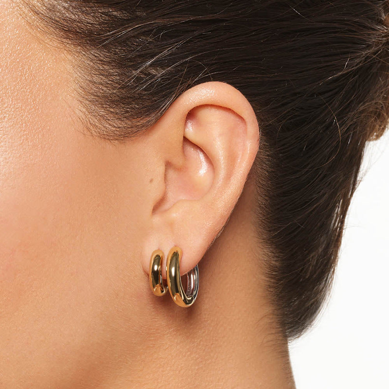 “Golden Silverline” S925 Sterling Silver Two-Tone Geometric Hoop Earrings