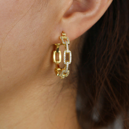 925 Sterling Silver Linked Geometry Earrings Gold White Gold Plated Statement Earrings