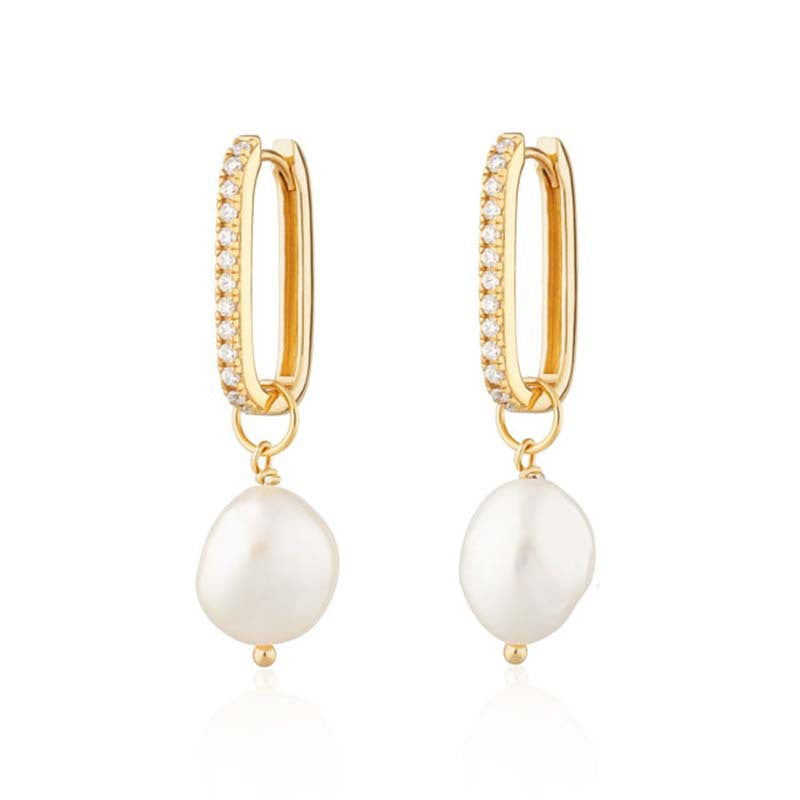 “Pearl Veil” S925 Sterling Silver U-Shaped Zircon Huggie Hoop Earrings