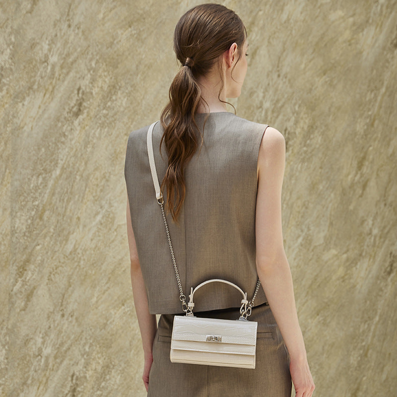 Women's Glossy Croc Cowhide Twist-Lock Envelope Bag
