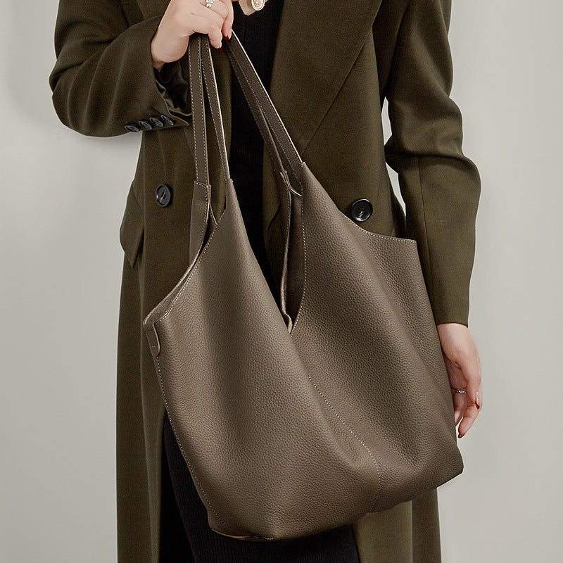 Women's Pebbled Cowhide V-Cut Hobo Shoulder Bag