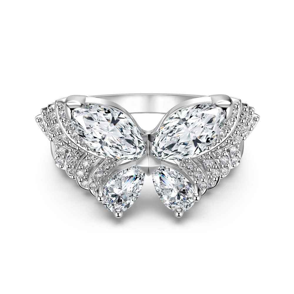 Marquise Butterfly Zircon Ring 925 Sterling Silver Celestial Design