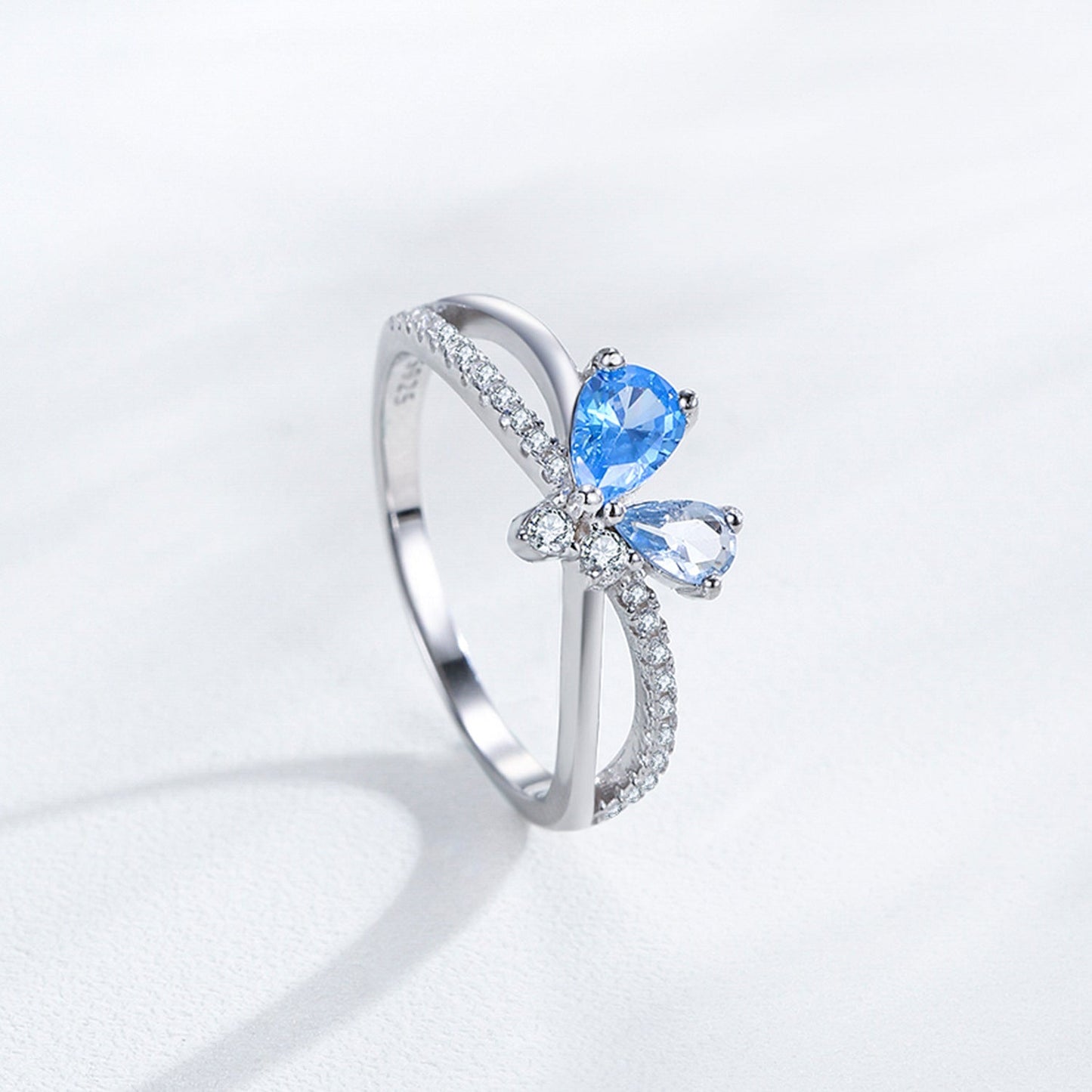 Azure Flutter Butterfly Jewelry Set with Blue Zircon in S925 Sterling Silver