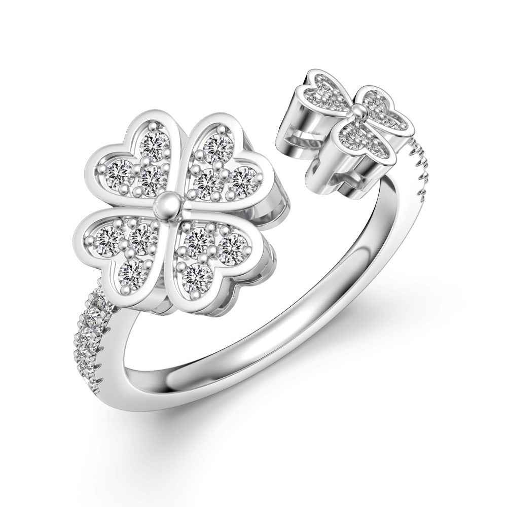 925 Sterling Silver Heart Clover Open Ring – Clover Serenade