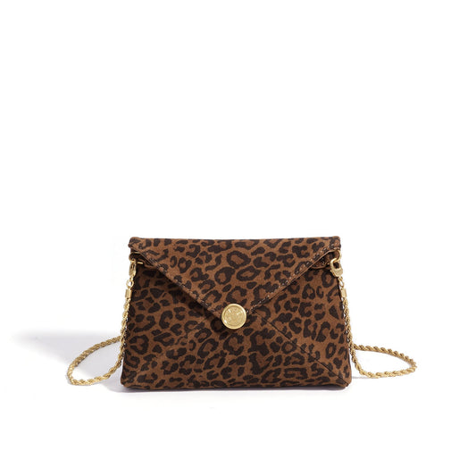 Women's Suede Leather Leopard Envelope Clutch Bag