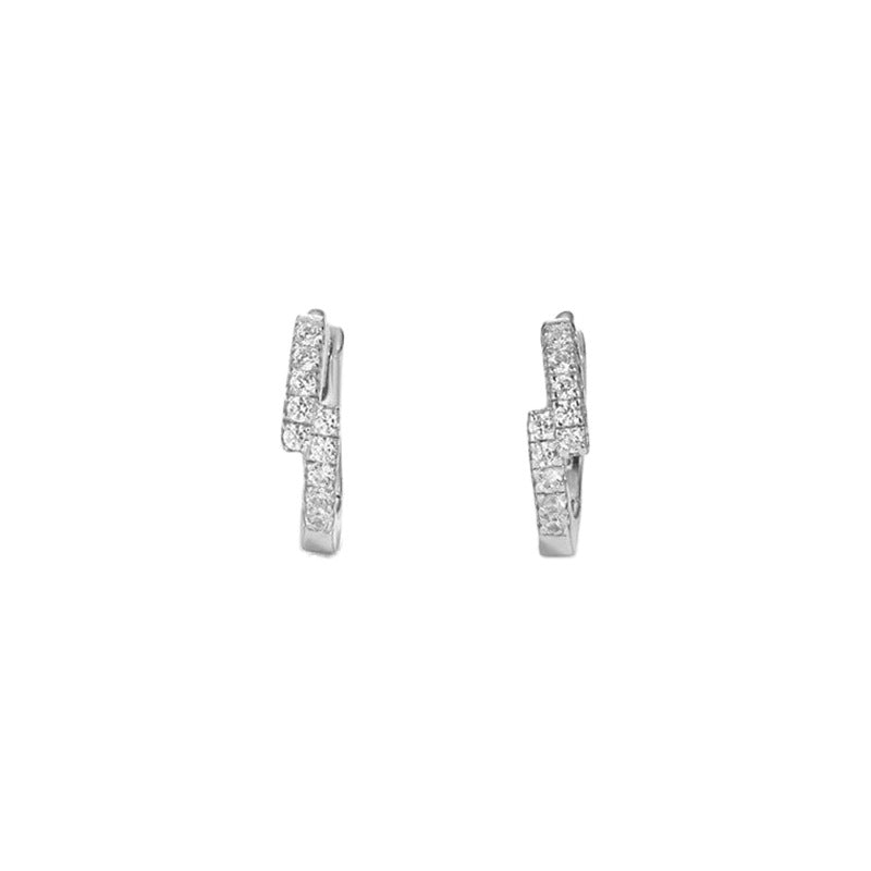 “Wave Eclat” S925 Sterling Silver Wavy Hoop Earrings with Sparkling Accents