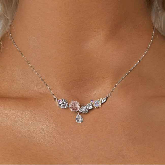 Blossom Flutter Butterfly Rose Necklace 925 Sterling Silver
