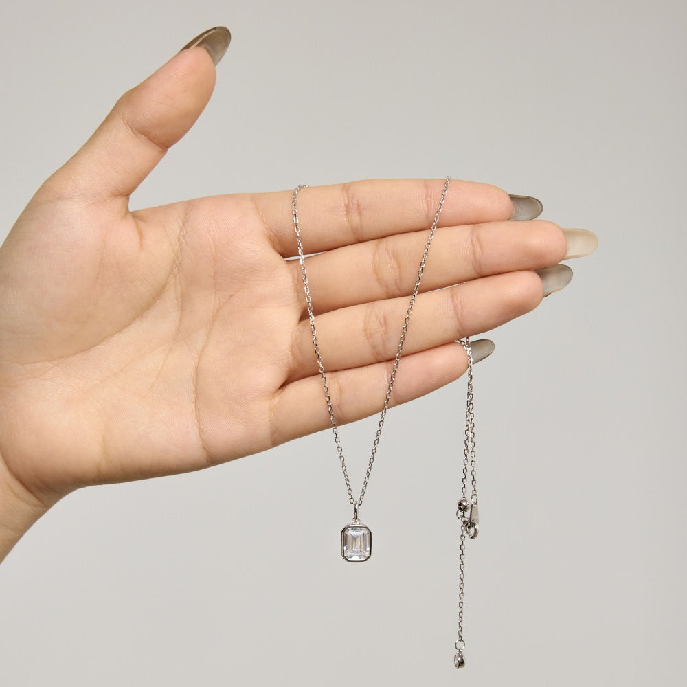 925 Sterling Silver Rectangular Cubic Zirconia Necklace – Recta Lumi