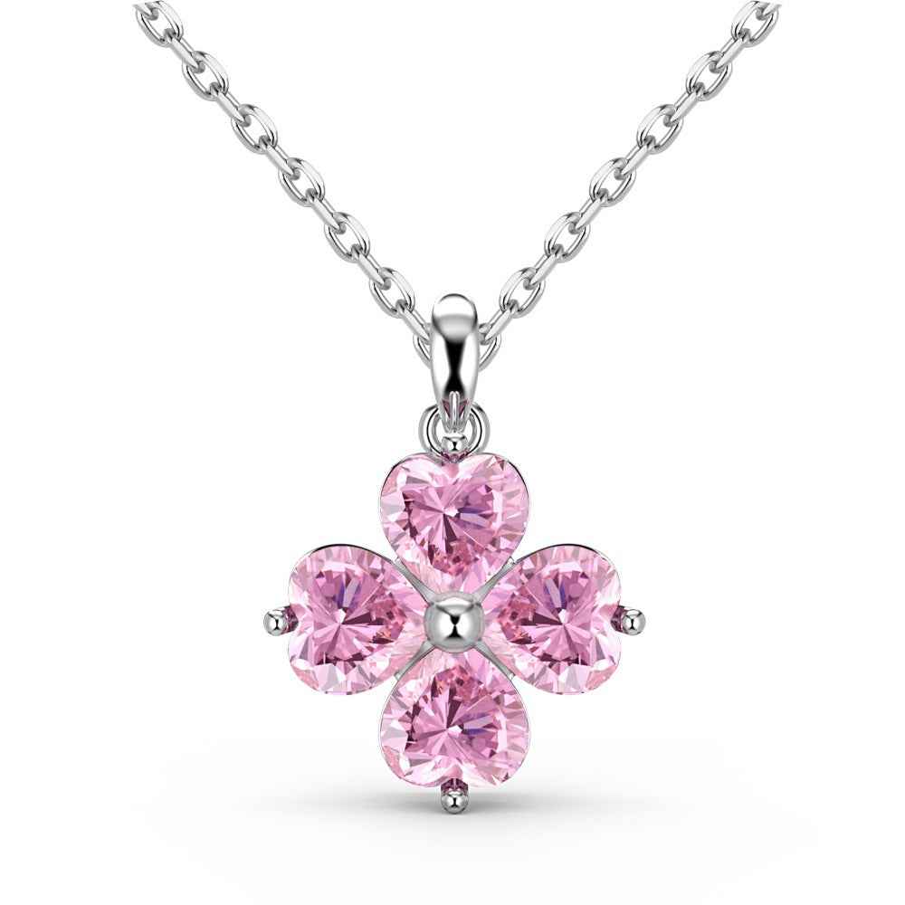 925 Sterling Silver Sakura Heart Pink Zircon Jewelry Set Necklace Ring Earrings