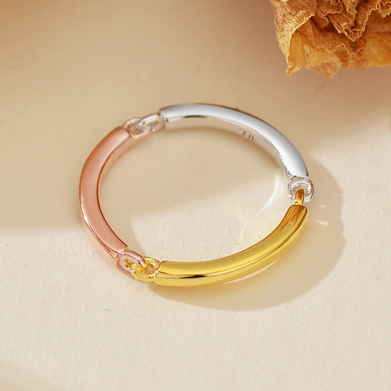 “Tricolor Harmony” S925 Sterling Silver Three-Tone Band Ring