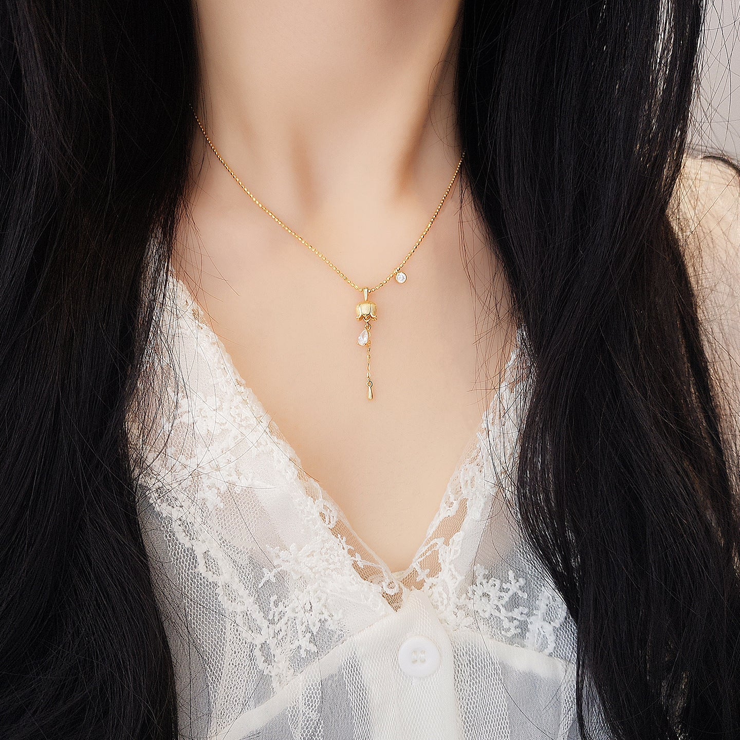 Lily Drop S925 Sterling Silver Lily of the Valley Pendant Necklace
