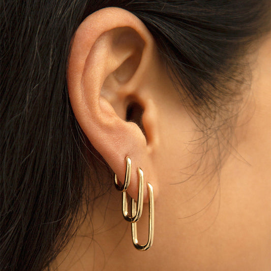 “Oval Line Luxe” S925 Sterling Silver Pavé U-Shaped Hoop Earrings