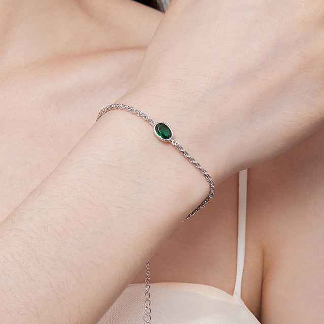 925 Sterling Silver Green Zircon Adjustable Chain Bracelet